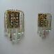 VINTAGE 60's PAIR GILDED WALL SCONCE LIGHT IRIDESCENT GLASS DROPS SHABBY CHIC #1