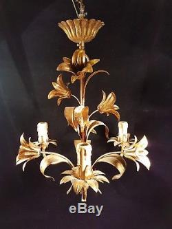 VINTAGE FRENCH TOLE CHANDELIERS, SHABBY CHIC GOLD AND WALL SCONCES make an offer