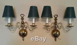 VINTAGE Gold Brass Tone Wall Sconce Light Fixture Lighting 2 Lights Set of Two