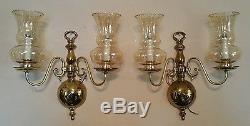 VINTAGE Gold Brass Tone Wall Sconce Light Fixture Lighting 2 Lights Set of Two