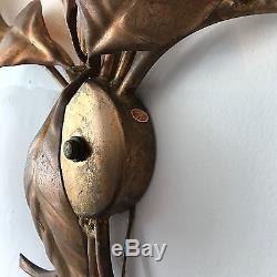 VINTAGE ITALIAN WALL SCONCE LIGHT LAMP SCULPTURE c1960 RARE FLORAL FLOWERS GOLD