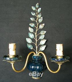 VINTAGE MAISON BAGUES 60's WALL SCONCE LIGHT CRYSTAL LEAVES SHABBY CHIC