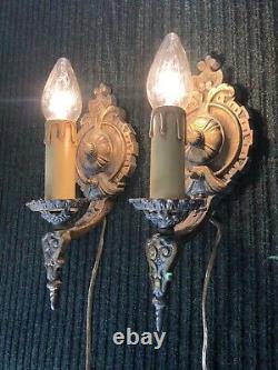 VINTAGE PAIR LAPCO 1848 Cast Iron ELECTRIC Candle WALL SCONCES Art Deco Works