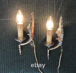 VINTAGE PAIR LAPCO 1848 Cast Iron ELECTRIC Candle WALL SCONCES Art Deco Works