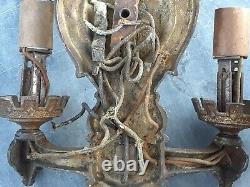 VINTAGE PAIR SOLID BRASS EARLY 1900s ELECTRIC WALL SCONCES