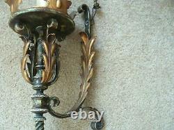 VINTAGE SPANISH REVIVAL GOTHIC TWISTED IRON LIGHT TORCH WALL SCONCE 1920's LARGE