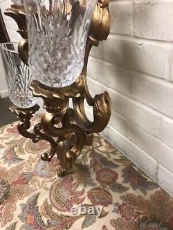 VTG 1978 GOLD SYROCO 5 ARM WALL SCONCE CANDLE HOLDER 35 X 16 X 5 DEEP With5 GLASS