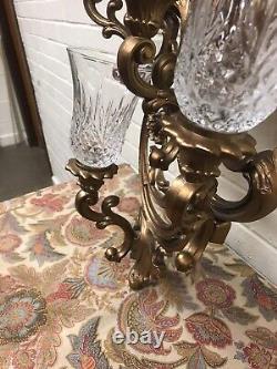 VTG 1978 GOLD SYROCO 5 ARM WALL SCONCE CANDLE HOLDER 35 X 16 X 5 DEEP With5 GLASS