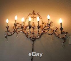 Vtg, Antique Huge 44 French Rococo Style Brass Wall Sconce Chandelier 7 Arm, Gold