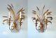 VTG MIDCENTURY REGENCY Gilt Wheat Sheaf Electric Wall Sconce Pair. Double Branch
