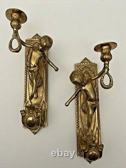 VTG Pair GATCO Solid Brass Cherub Candle Holder Wall Sconces 11 Tall Ornate
