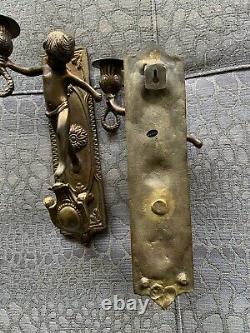 VTG Pair Solid Brass Cherub Candle Holder Wall Sconces 11 Tall Ornate