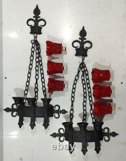 VTG Sexton 1967 Hanging Wall Sconce Goth Candle Holder Black Red Slag Glass MCM