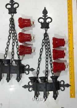 VTG Sexton 1967 Hanging Wall Sconce Goth Candle Holder Black Red Slag Glass MCM