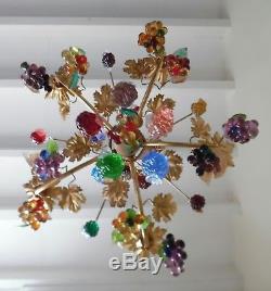 Venetian Fruit Murano Chandelier And Two Sconces Wall Lamps Gold Leaf Metal
