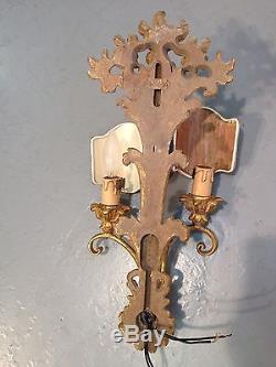 Venetian sconces gold hollywood regency wall lamps made in ITALY wood