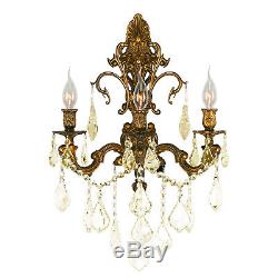 Versailles 3 Light French Gold Golden Teak Crystal Wall Sconce W17xH24 Large