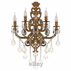 Versailles 5 Light French Gold Golden Teak Crystal Ornate Wall Sconce Light 32H