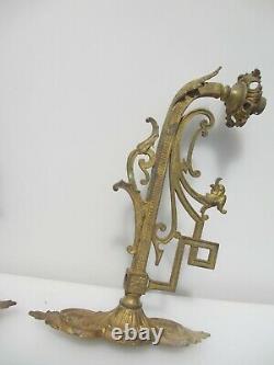 Victorian Brass Gas Wall Lights Antique Old Rococo Gilt Leaf Sconces Griffin