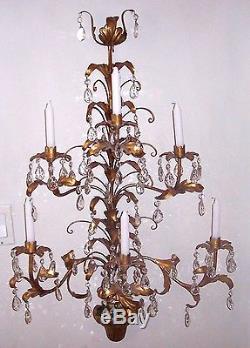 VintageIitaly gilt gesso Hollywood regency MCM candle prism wall sconce 36