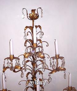 VintageIitaly gilt gesso Hollywood regency MCM candle prism wall sconce 36