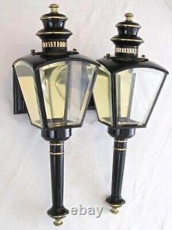 Vintage 18 Electric Coach Lantern Wall Sconces Carriage Lamps Lights Black Gold