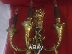 Vintage 1930's French Brass Wall Sconces Carved Gold Guild Quiver of Arrows