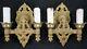 Vintage 1930s Pair of Hammered Gold Wall Light Sconces Double Candelabra Candles