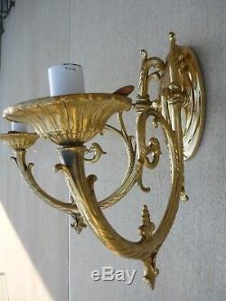 Vintage 2 Arm Electric Wall Sconce Light Fixture Ornate Cast Brass with Bird Motif