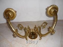 Vintage 2 Arm Electric Wall Sconce Light Fixture Ornate Cast Brass with Bird Motif
