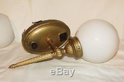 Vintage 2 Matching Pair Torch Wall Lights Sconces Milk Glass Globes With Plug in