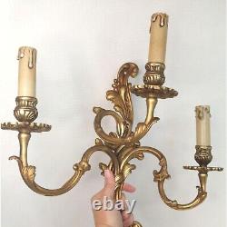 Vintage 3 Arm Candleabra Gold Brass Wall Sconce Italian Hollywood Regency