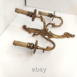 Vintage 3 Arm Candleabra Gold Brass Wall Sconce Italian Hollywood Regency