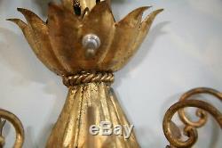 Vintage 45 Hollywood Regency Italy Gold / Gilt Tole Metal 7 Light Wall Sconce