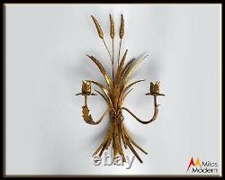 Vintage 60s Hollywood Regency Italian Gold Wheat Sheaf Wall Candle Holder Sconce