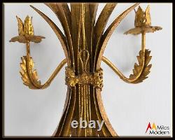 Vintage 60s Hollywood Regency Italian Gold Wheat Sheaf Wall Candle Holder Sconce