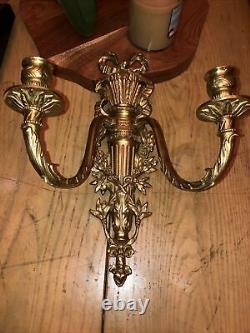 Vintage Antique 2 Arm Brass Candle Wall Sconce Neoclassical Style Jetmar Eneret