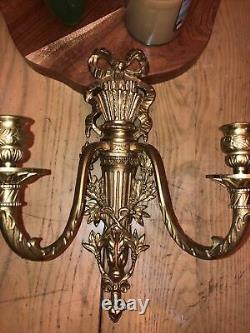 Vintage Antique 2 Arm Brass Candle Wall Sconce Neoclassical Style Jetmar Eneret