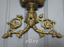 Vintage Antique Huge Art Deco Yellow Bronze Wall Sconce Pair Restored 21.5 Tall