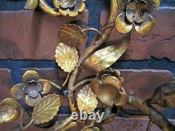 Vintage Antique Italian Gold Gilt Tole Wall Sconce Candle Holder Flowers Leaves