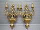 Vintage Antique Large Pair Italian Gold Gilt Flower Urn Wall Sconces 23 tall