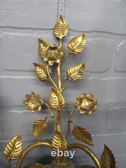 Vintage Antique Large Pair Italian Gold Gilt Flower Urn Wall Sconces 23 tall