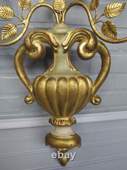 Vintage Antique Large Pair Italian Gold Gilt Flower Urn Wall Sconces 23 tall