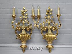 Vintage Antique Large Pair Italian Gold Gilt Flower Urn Wall Sconces 23 tall