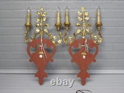 Vintage Antique Large Pair Italian Gold Gilt Flower Urn Wall Sconces 23 tall