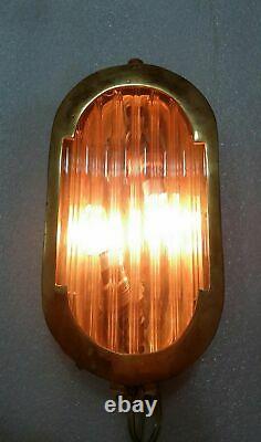 Vintage Art Deco Brass & Glass Rod Wall Ceiling Fixture Sconces Ship Light Lamp