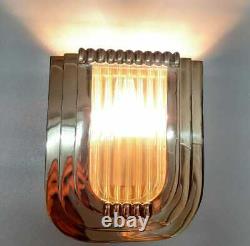 Vintage Art Deco Brass & Glass Rod Wall Ceiling Fixture Sconces Ship Light Lamp