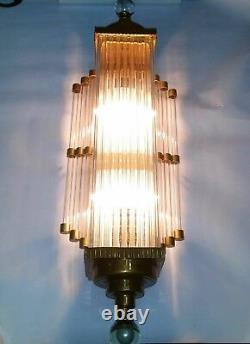 Vintage Art Deco Skyscraper Brass Glass Rod Ship Light Fixture Wall Sconces Lamp