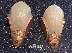 Vintage Art Deco Slip Shade Wall Sconce Pair by Virden