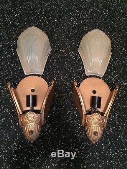 Vintage Art Deco Slip Shade Wall Sconce Pair by Virden